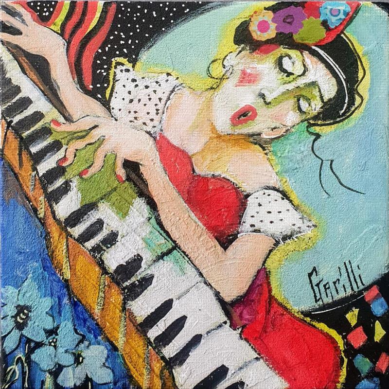 Peinture the pianist in love  par Garilli Nicole | Tableau Figuratif Scènes de vie Acrylique