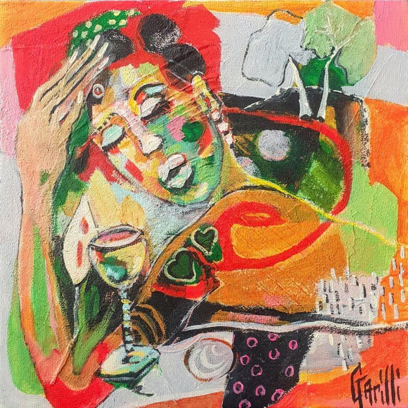 Gemälde little spring aperitif von Garilli Nicole | Gemälde Figurativ Acryl, Collage, Marmorpulver Alltagsszenen, Pop-Ikonen