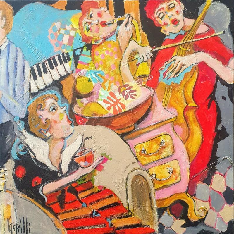 Gemälde chic jazz von Garilli Nicole | Gemälde Figurativ Acryl, Marmorpulver Alltagsszenen