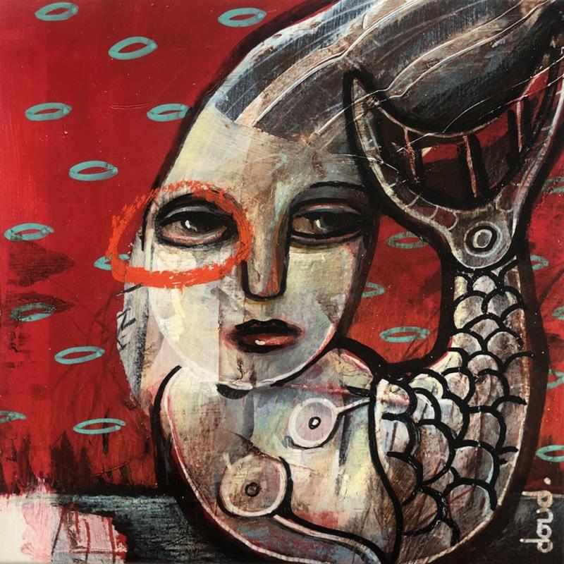 Gemälde Sirène au carré von Doudoudidon | Gemälde Art brut Gesellschaft Akt Acryl