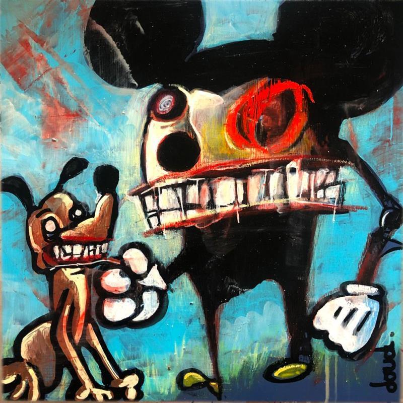 Peinture Mouse and Dog par Doudoudidon | Tableau Art Singulier Acrylique Animaux, Icones Pop, Scènes de vie