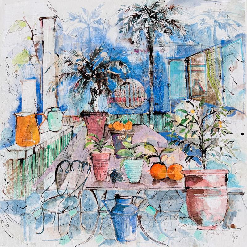 Painting Véranda by Colombo Cécile | Painting Naive art Acrylic, Gluing, Ink, Pastel, Watercolor Landscapes, Life style, Nature