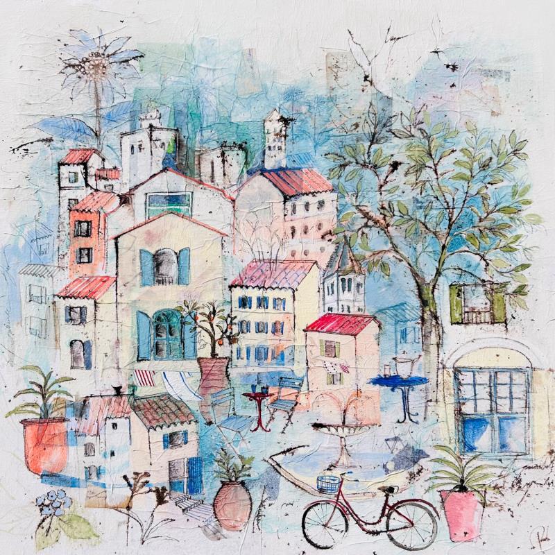 Painting Doux village by Colombo Cécile | Painting Naive art Acrylic, Gluing, Ink, Pastel, Watercolor Landscapes, Life style, Nature