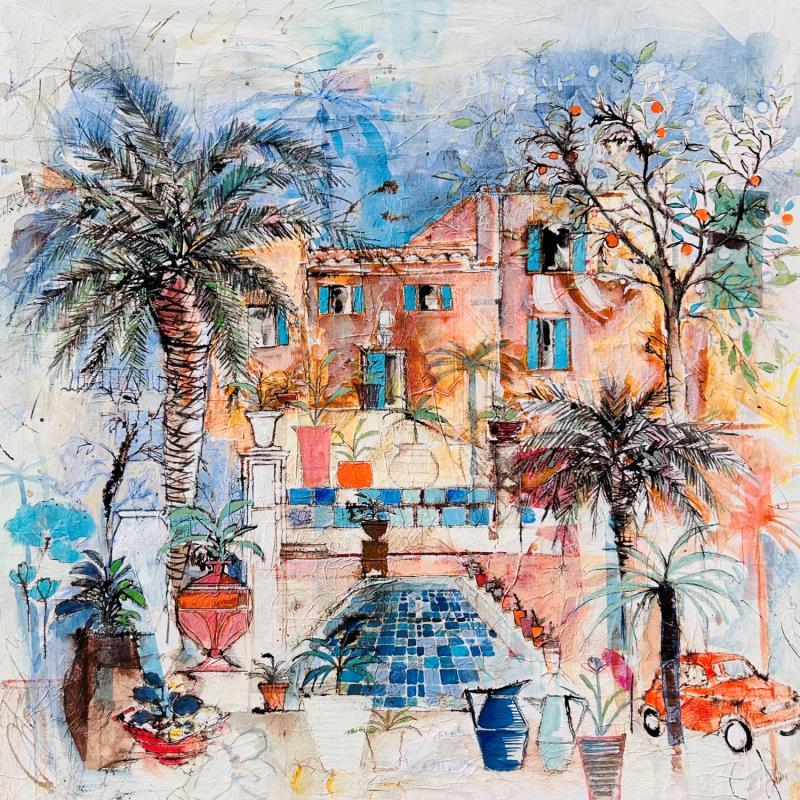 Painting Mosaïque et orangers by Colombo Cécile | Painting Naive art Acrylic, Gluing, Ink, Pastel, Watercolor Landscapes, Life style, Nature