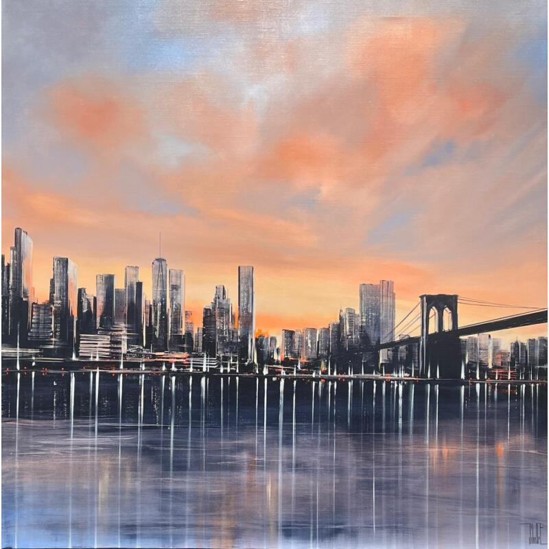 Painting La ville s'endort by Guillet Jerome | Painting Figurative Oil Urban