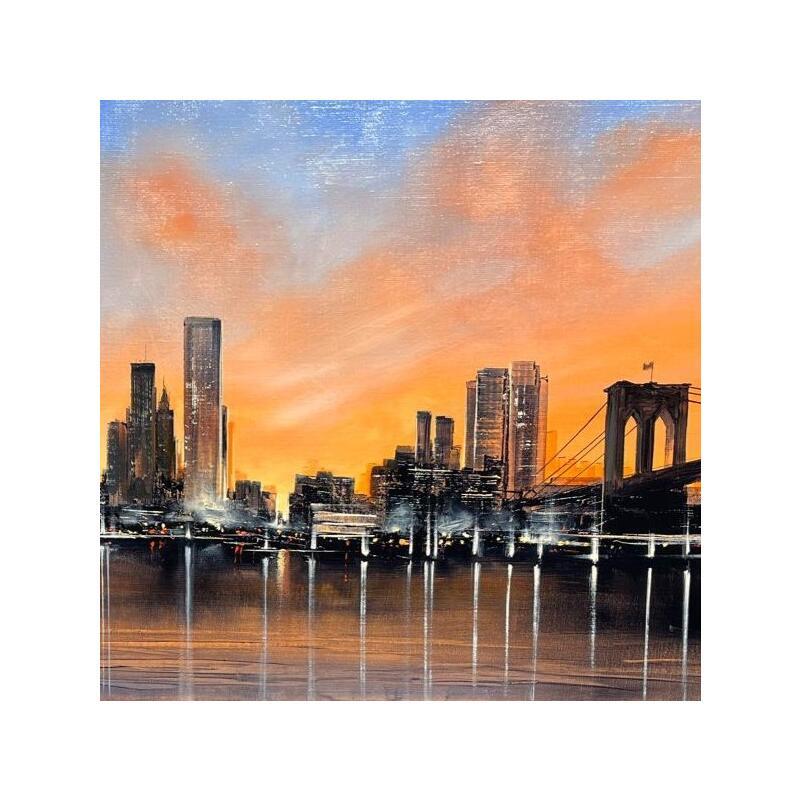 Peinture Manhattan sous un voile rosé par Guillet Jerome | Tableau Figuratif Huile