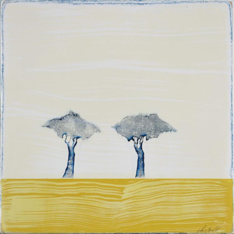 Gemälde Comme un jaune arborescent #381 von ChristophL | Gemälde Figurativ Landschaften Minimalistisch Holz Acryl Tinte