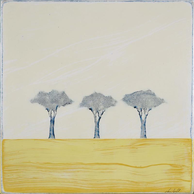 Peinture Comme un jaune arborescent #386 par ChristophL | Tableau Figuratif Paysages Minimaliste Bois Acrylique Encre