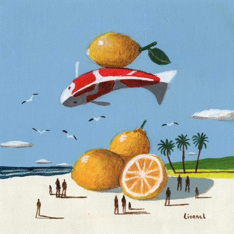 Painting Carpes aux citrons by Lionnet Pascal | Painting Surrealism Acrylic Animals, Life style, Marine