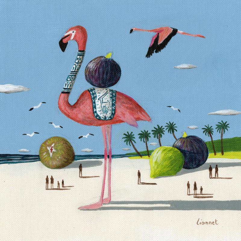 Painting  Flamants aux figues by Lionnet Pascal | Painting Surrealism Acrylic Animals, Life style, Marine, Pop icons