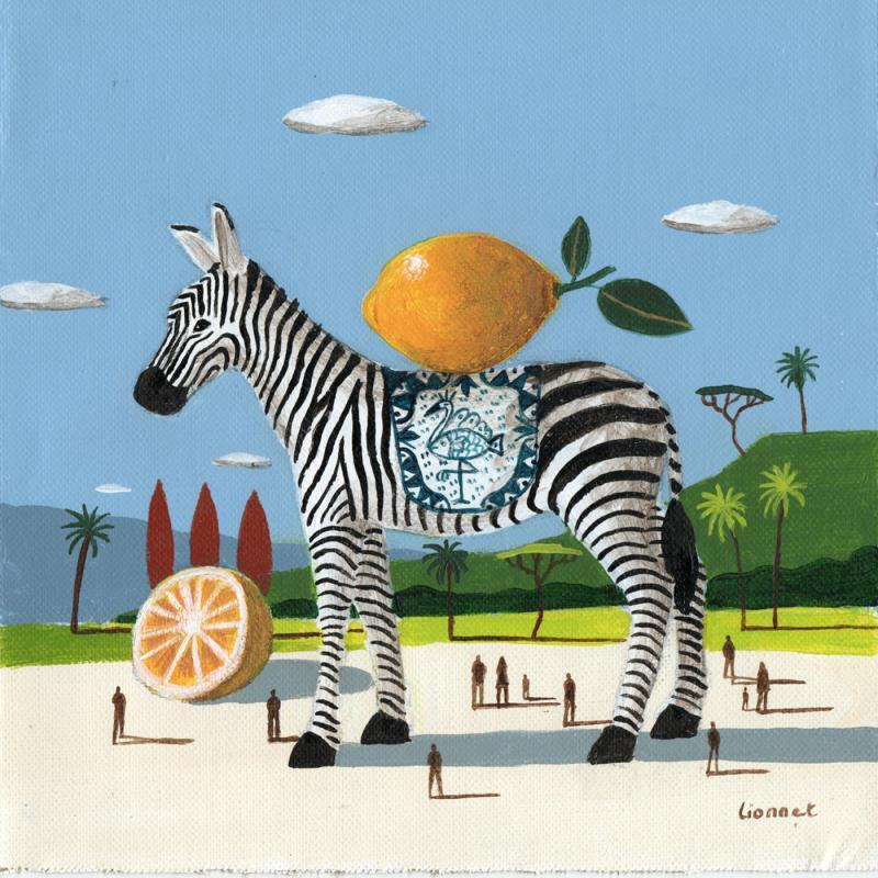 Gemälde zèbre aux citrons von Lionnet Pascal | Gemälde Surrealismus Landschaften Alltagsszenen Tiere Acryl