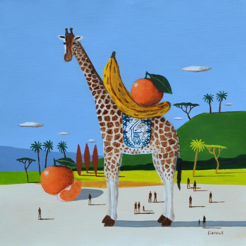 Peinture  Girafe aux fruits par Lionnet Pascal | Tableau Surréalisme Paysages Scènes de vie Animaux Acrylique