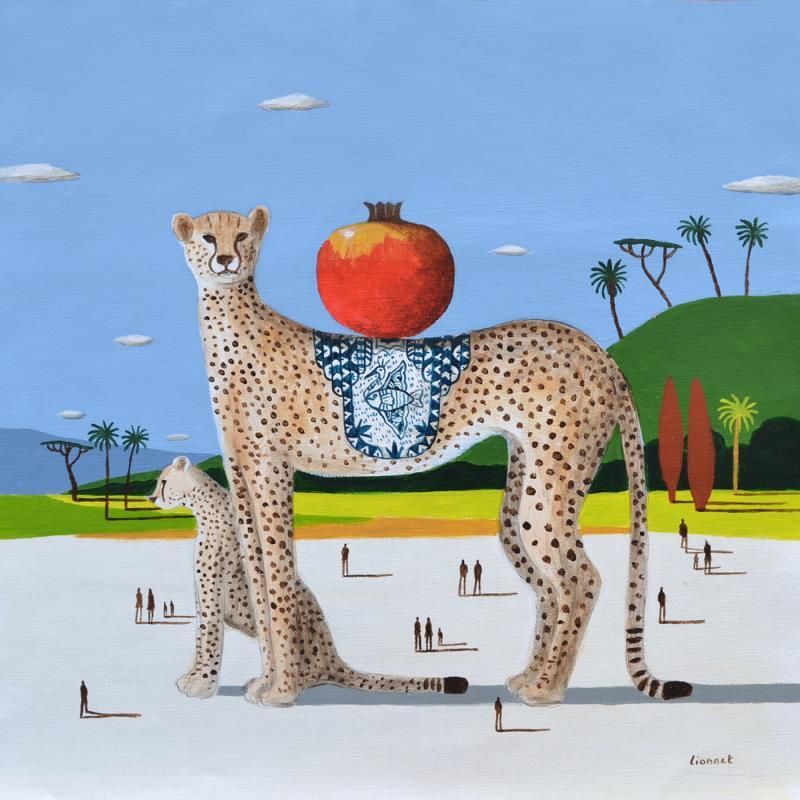 Painting Guépards by Lionnet Pascal | Painting Surrealism Acrylic Animals, Landscapes, Life style