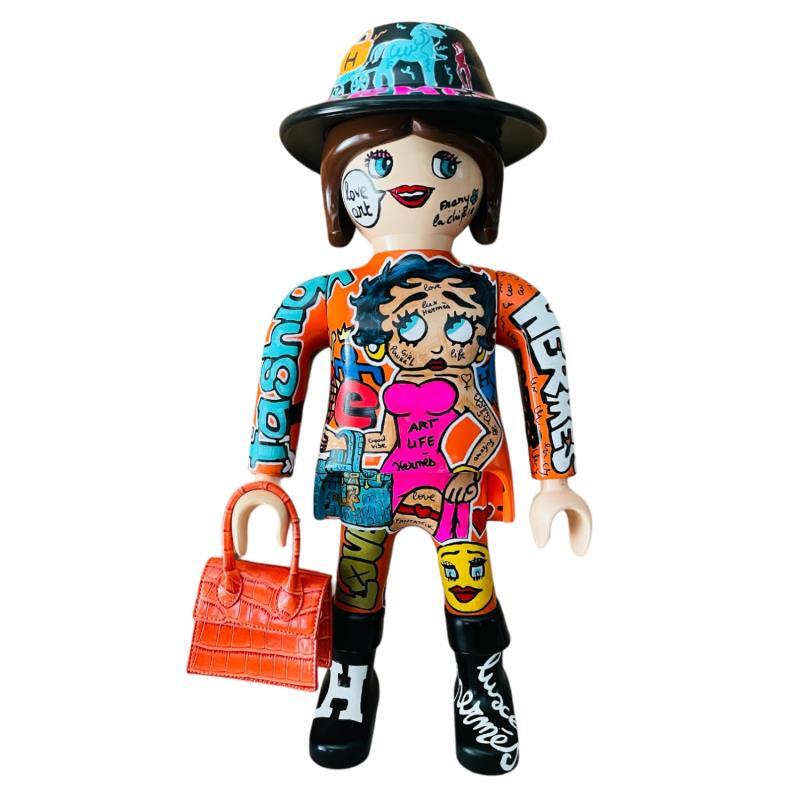 Sculpture Playmobil xxl Miss Hermès 63cm modèle unique  by Frany La Chipie | Sculpture Pop-art Pop icons Graffiti Posca