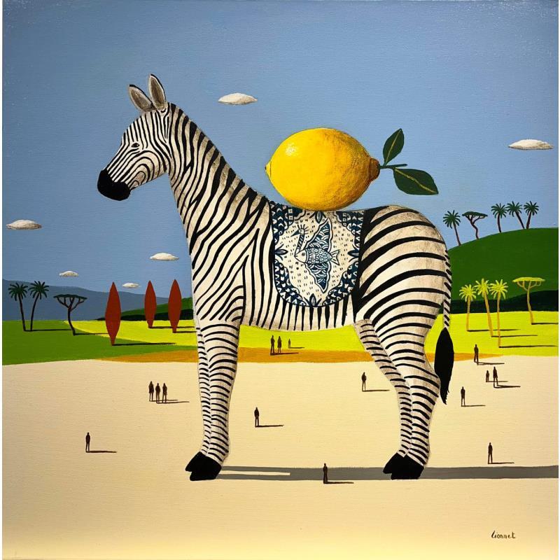 Gemälde Zèbre au citron  von Lionnet Pascal | Gemälde Surrealismus Acryl