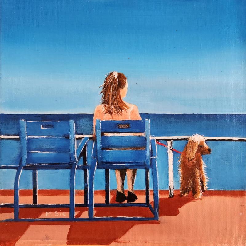 Peinture Cocker sur la Prom' par Sie Evelyne | Tableau Figuratif Paysages Scènes de vie Acrylique