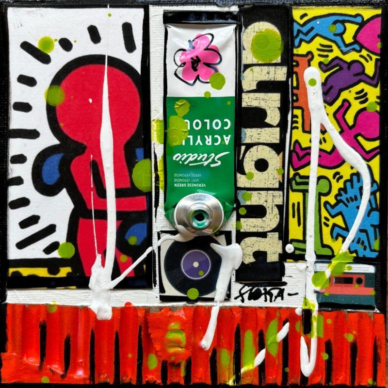 Peinture Tribute to Keith Haring par Costa Sophie | Tableau Pop-art Icones Pop Acrylique Collage Upcycling