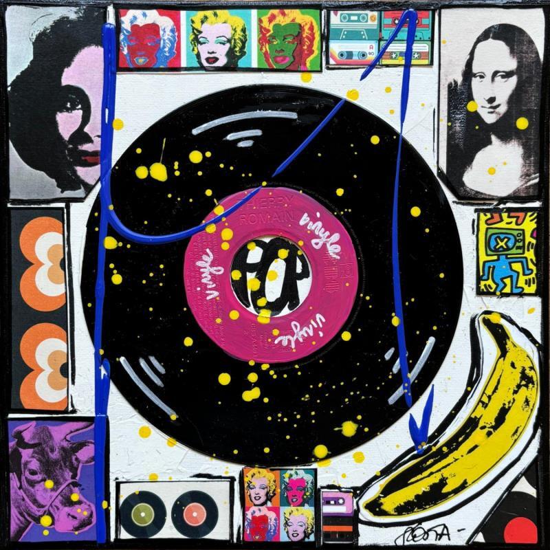 Painting POP VINYLE (rose) by Costa Sophie | Painting Pop-art Acrylic, Gluing, Upcycling Pop icons