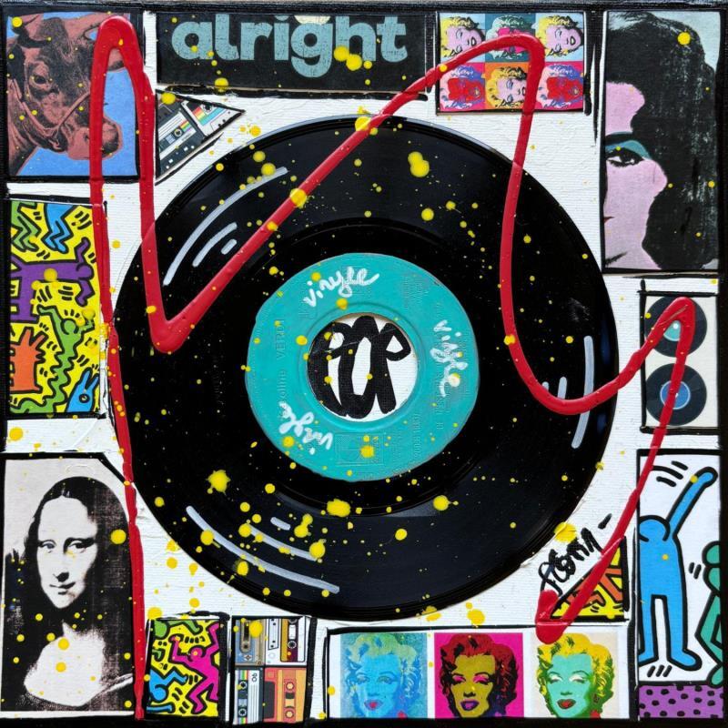 Painting POP VINYLE (bleu) by Costa Sophie | Painting Pop-art Pop icons Acrylic Gluing Upcycling