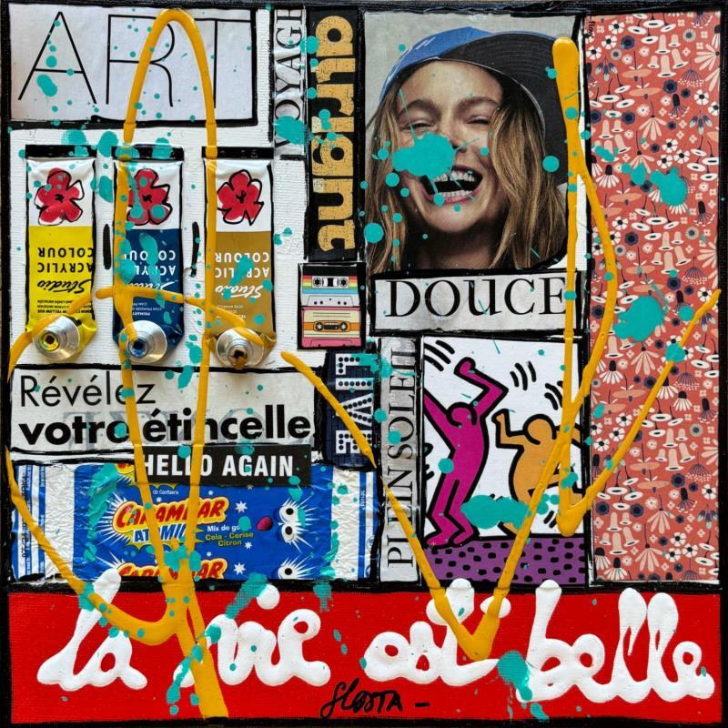 Gemälde La vie est belle ! (art) von Costa Sophie | Gemälde Pop-Art Acryl Collage Upcycling