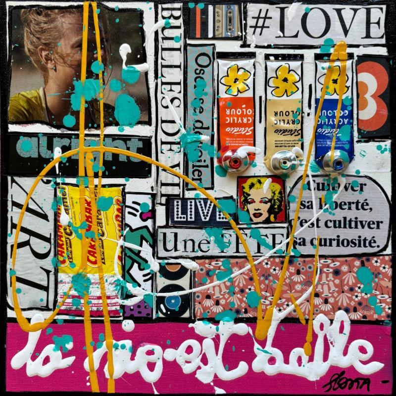 Peinture La vie est belle ! (love) par Costa Sophie | Tableau Pop-art Acrylique Collage Upcycling