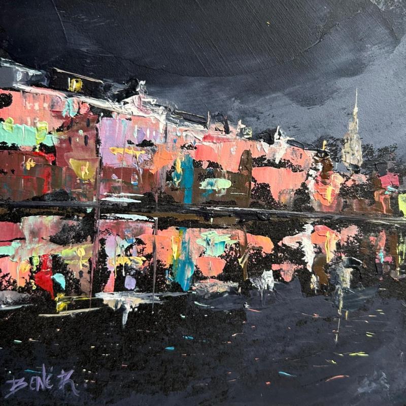 Painting Nocturnal Amsterdam by Rodrigues Bené | Painting Figurative Urban Oil