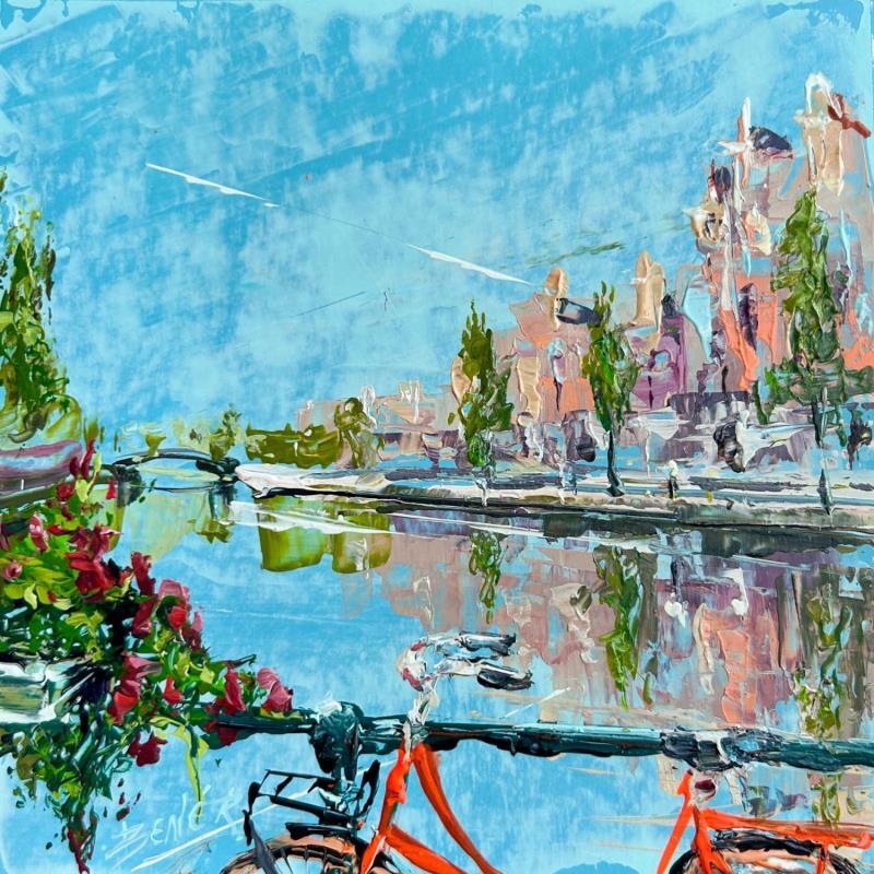 Painting Urban cyclist's paradise by Rodrigues Bené | Painting Figurative Urban Acrylic