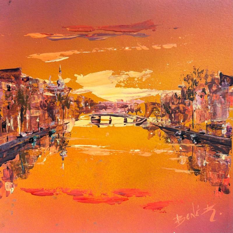 Painting Imagine a sunset over Amsterdam by Rodrigues Bené | Painting Figurative Urban Acrylic