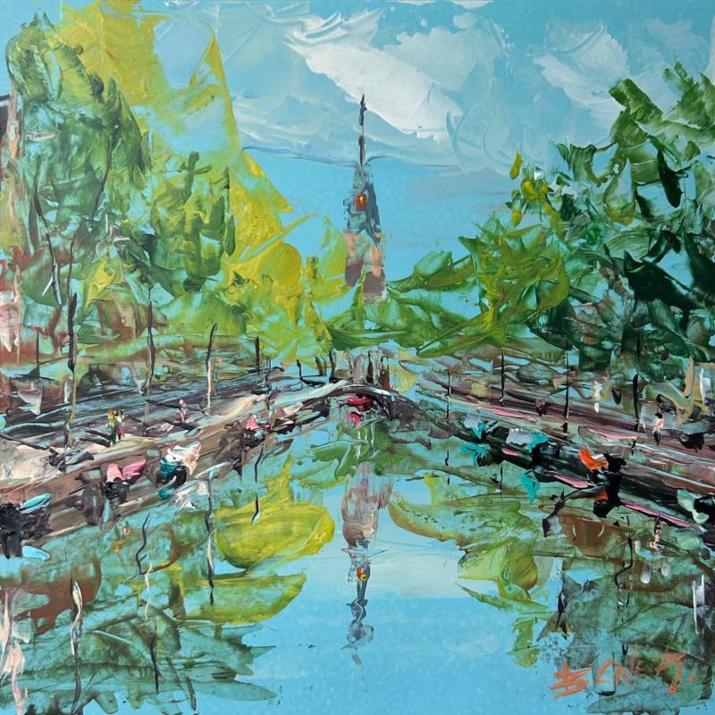 Peinture Clara's canalside dreams par Rodrigues Bené | Tableau Figuratif Urbain Acrylique