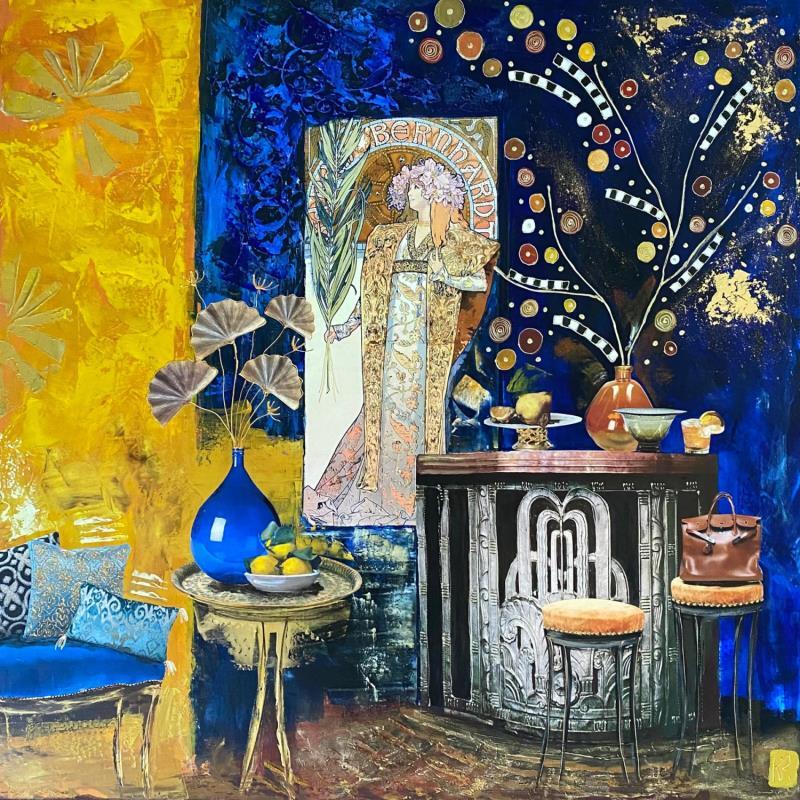 Painting Avant le théâtre  by Romanelli Karine | Painting Figurative Acrylic, Gluing, Gold leaf, Paper, Pastel, Posca Life style, Urban