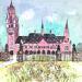 Peinture NO.  24199  THE HAGUE  PEACE PALACE par Thurnherr Edith | Tableau Matiérisme Urbain Aquarelle