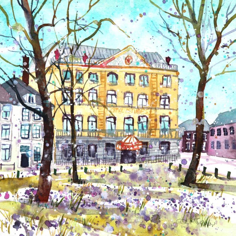 Peinture NO.  24201  THE HAGUE  HOTEL DES INDÈS par Thurnherr Edith | Tableau Matiérisme Aquarelle Urbain