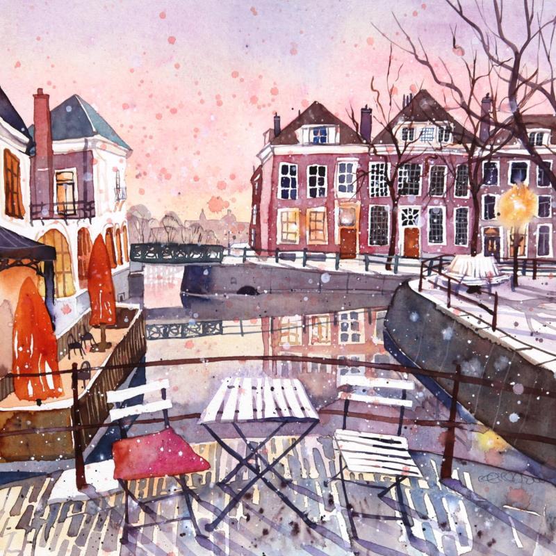 Painting NO.  24211  THE HAGUE  SMIDSWATER EVENING by Thurnherr Edith | Painting Subject matter Urban Watercolor