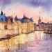 Peinture NO.  24212  THE HAGUE  HOFVIJVER EVENING par Thurnherr Edith | Tableau Matiérisme Urbain Aquarelle