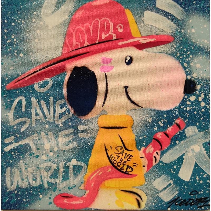 Painting Snoopy Pompier by Kedarone | Painting Pop-art Pop icons Graffiti Acrylic