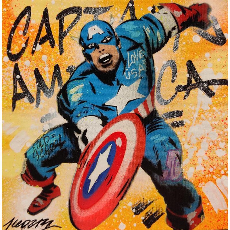 Gemälde Captain America von Kedarone | Gemälde Pop-Art Pop-Ikonen Graffiti Acryl