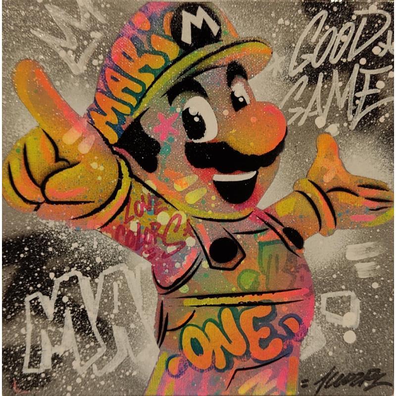 Gemälde Mario open von Kedarone | Gemälde Pop-Art Pop-Ikonen Graffiti Acryl