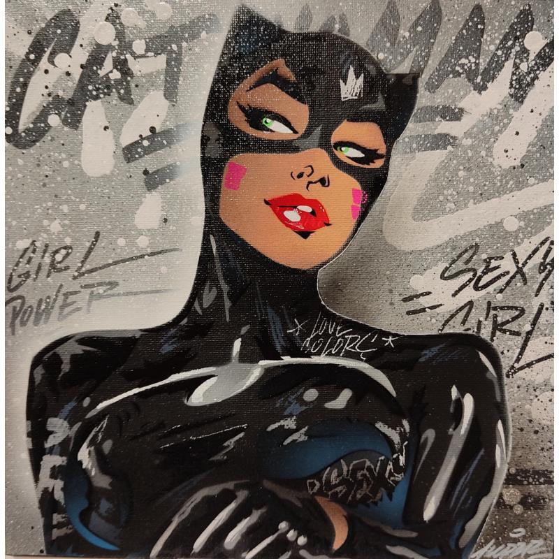 Gemälde Catwoman von Kedarone | Gemälde Pop-Art Pop-Ikonen Graffiti Acryl