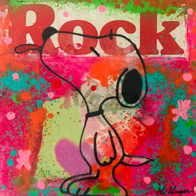 Peinture Snoopy rock par Kikayou | Tableau Pop-art Icones Pop Graffiti Acrylique Collage