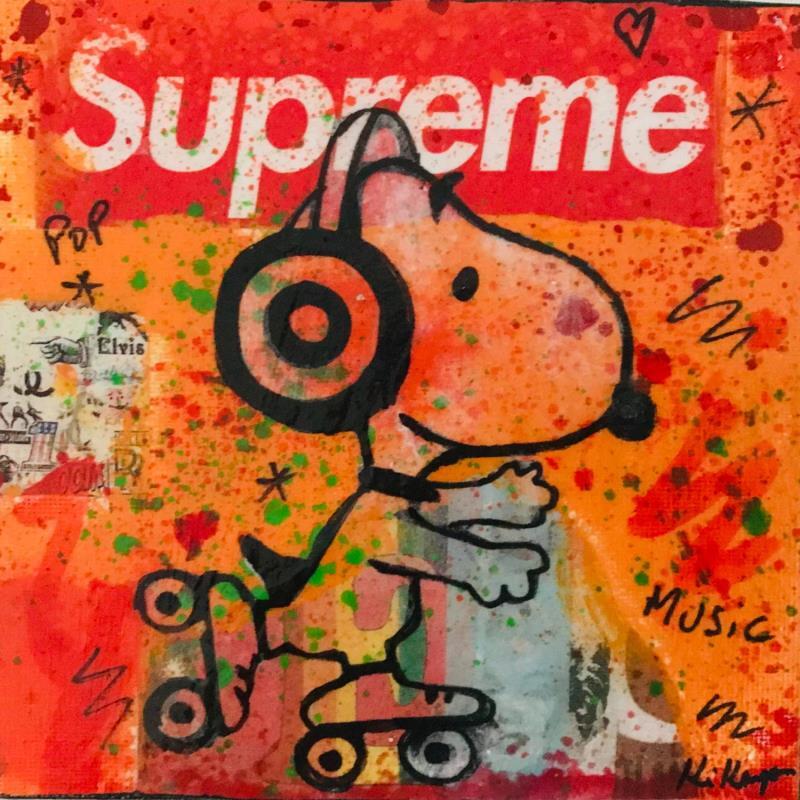 Peinture Snoopy roler par Kikayou | Tableau Pop-art Icones Pop Graffiti Acrylique Collage