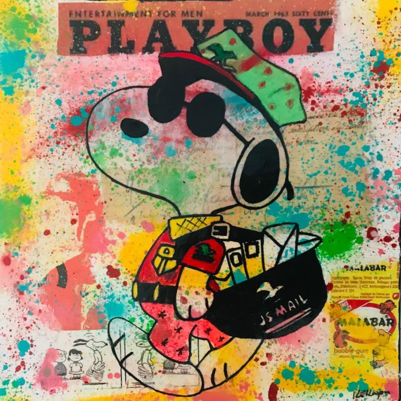 Painting Snoopy nyc by Kikayou | Painting Pop-art Pop icons Graffiti Acrylic Gluing