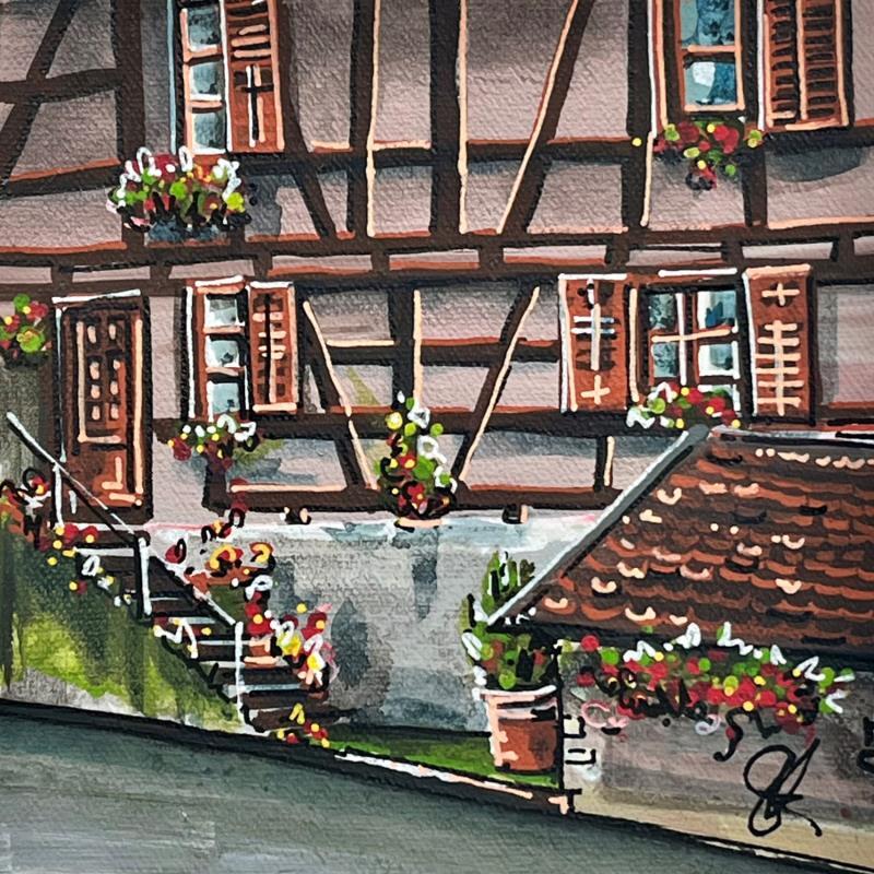 Peinture Ruelle aux fleurs alsacienne par Touras Sophie-Kim  | Tableau Réalisme Urbain Architecture Acrylique