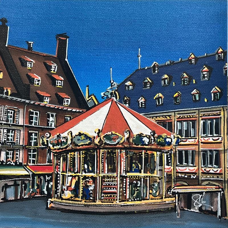 Painting Le caroussel de la place Gutenberg à Strasbourg by Touras Sophie-Kim  | Painting Realism Landscapes Urban Architecture Acrylic