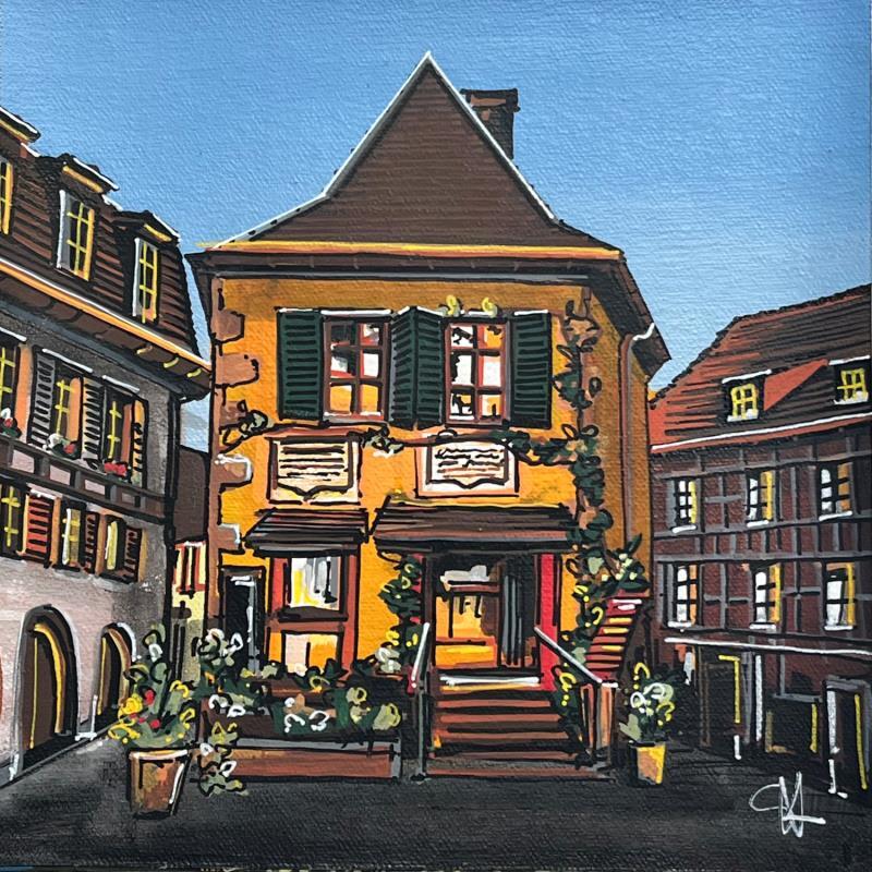 Peinture Maison jaune alsacienne par Touras Sophie-Kim  | Tableau Réalisme Huile Architecture, Paysages, Urbain