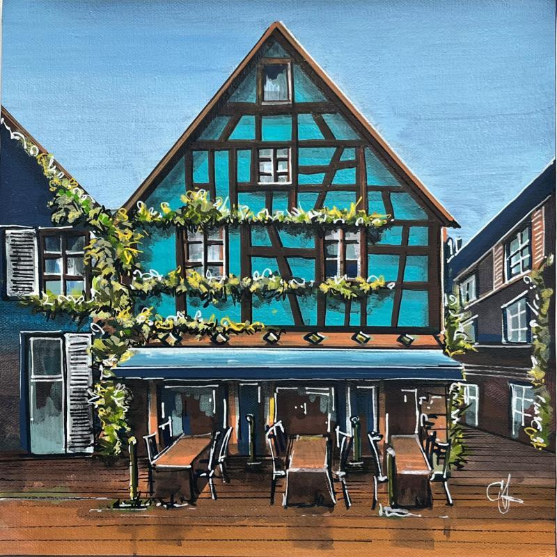 Painting La maison bleue du village d'Alsace by Touras Sophie-Kim  | Painting Realism Acrylic Architecture, Landscapes, Urban