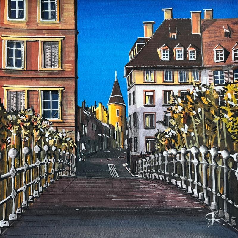 Gemälde La passerelle de l'abreuvoir à Strasbourg von Touras Sophie-Kim  | Gemälde Realismus Landschaften Urban Architektur Acryl