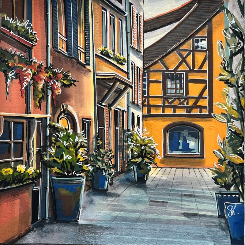 Peinture La ruelle de la maison jaune à colombage, Strasbourg par Touras Sophie-Kim  | Tableau Réalisme Huile Architecture, Paysages, Urbain