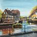 Gemälde Reflet sur la petite France von Touras Sophie-Kim  | Gemälde Realismus Urban Natur Architektur Acryl