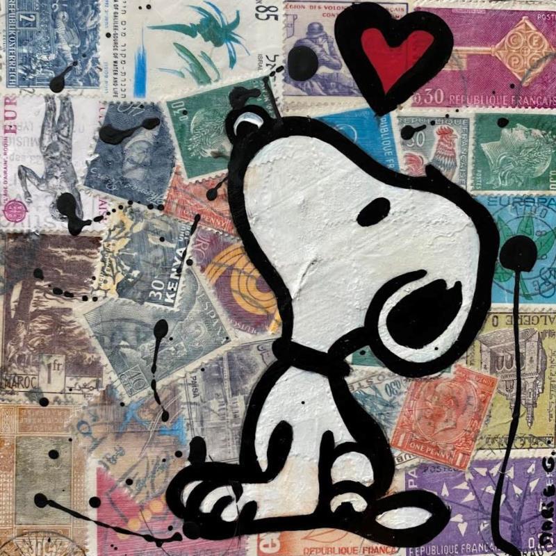 Peinture  Snoopy timbré II par Marie G.  | Tableau Pop-art Icones Pop Bois Acrylique Collage