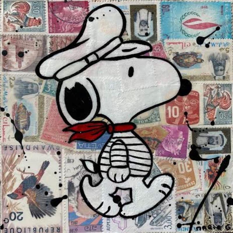 Peinture snoopy timbré IV par Marie G.  | Tableau Pop-art Icones Pop Bois Acrylique Collage